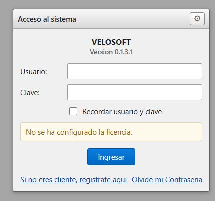 Pantalla real de acceso al sistema VeloSoft Web